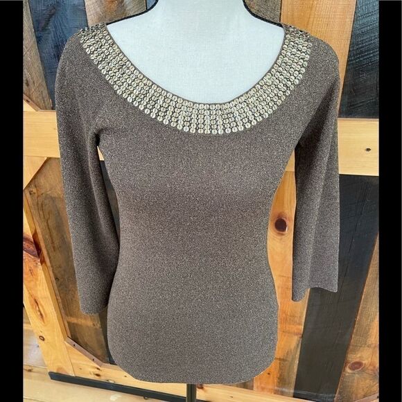 CARMEN Marc Valvo knit top with sequin/bead trim - Picture 1 of 7